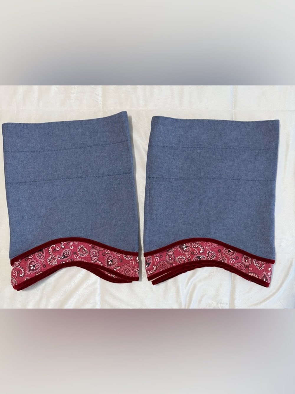 Waverly Set of 2 Valances Denim Paisley Scalloped Farmhouse Country Curtains